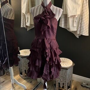 🛑 1 hour sale. NWT. Robert Rodriguez, size 6, Strapless Brown-Plum Ruffle Dress